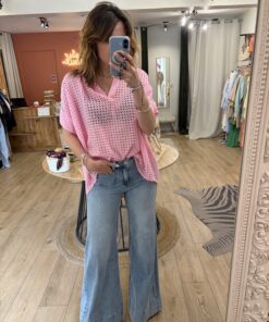 Top effet maille Léna rose