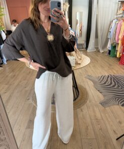 Alternative view of Pantalon en lin Ilona blanc
