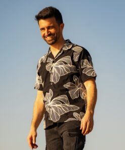 Chemise brodée fleurs Ethan noire