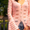 Gilet long crochet bohème Marie rose