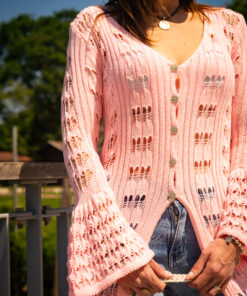 Gilet long crochet bohème Marie rose
