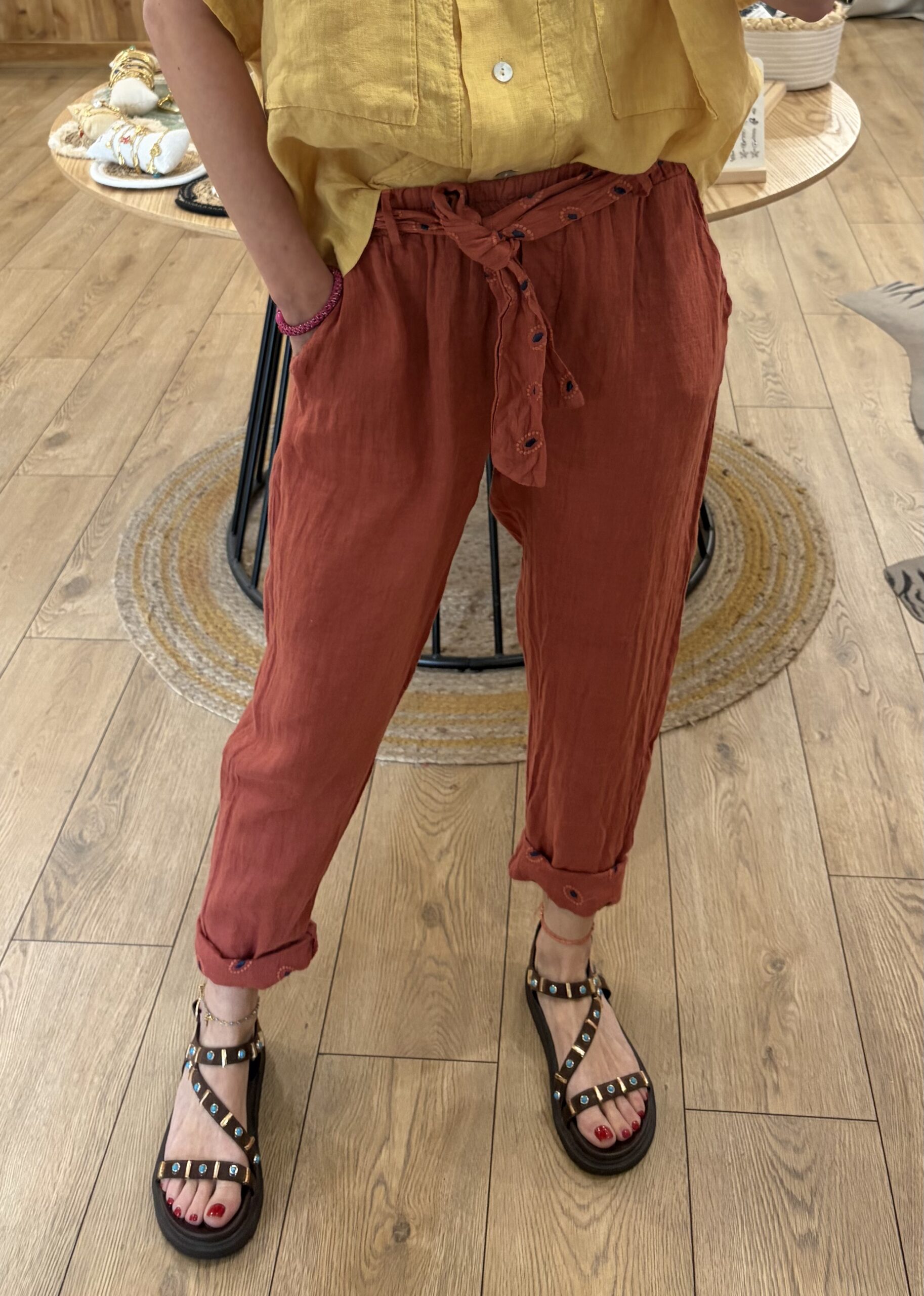 Pantalon à revers Lidia terracotta