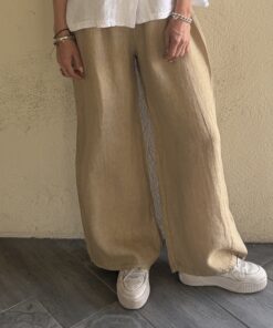 Pantalon en lin Ilona beige foncé