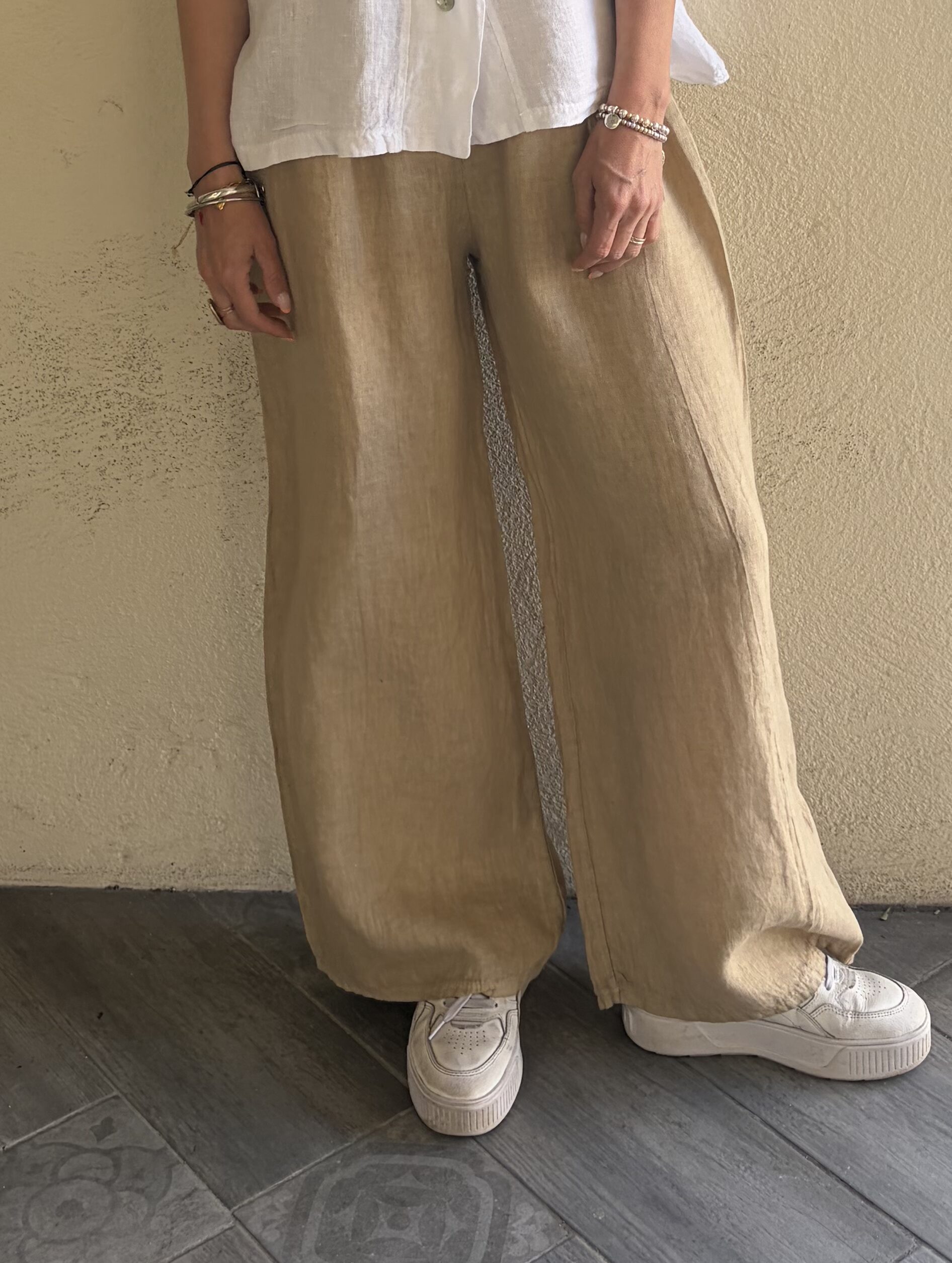 Pantalon en lin Ilona beige foncé