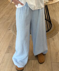 Pantalon en lin Ilona bleu ciel