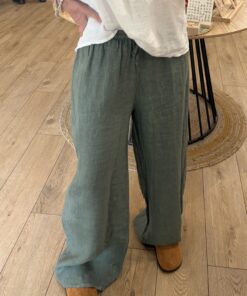 Pantalon en lin Ilona kaki