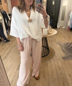 Alternative view of Pantalon en lin Ilona rose pâle
