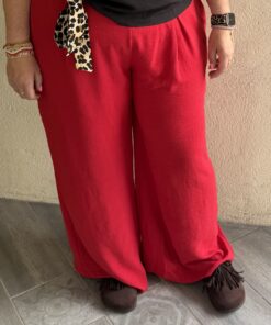 Pantalon fluide uni Lily rouge