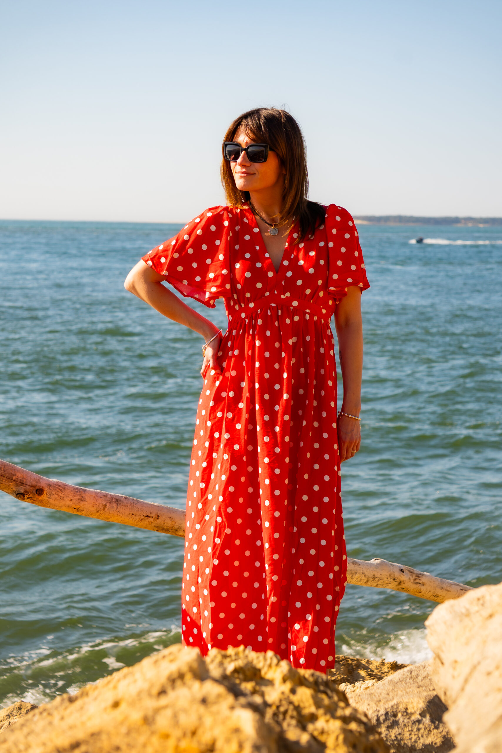 Robe longue à pois Lena rouge – Image 5