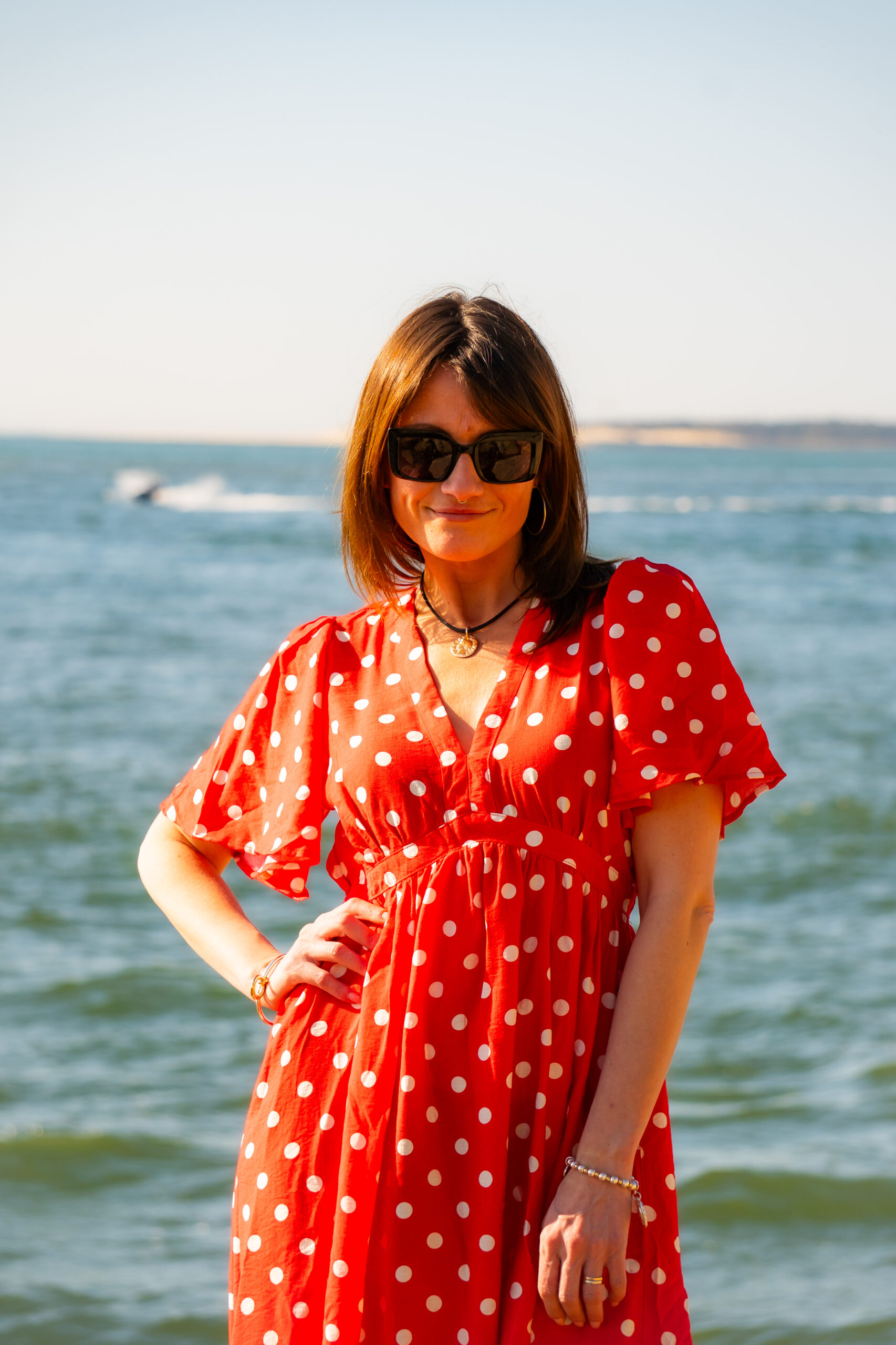 Robe longue à pois Lena rouge – Image 7