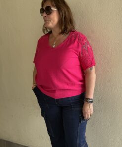 Alternative view of Top t-shirt dentelle Iris rose fuchsia