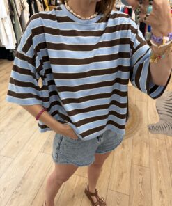 T-shirt rayé Noa bleu et chocolat