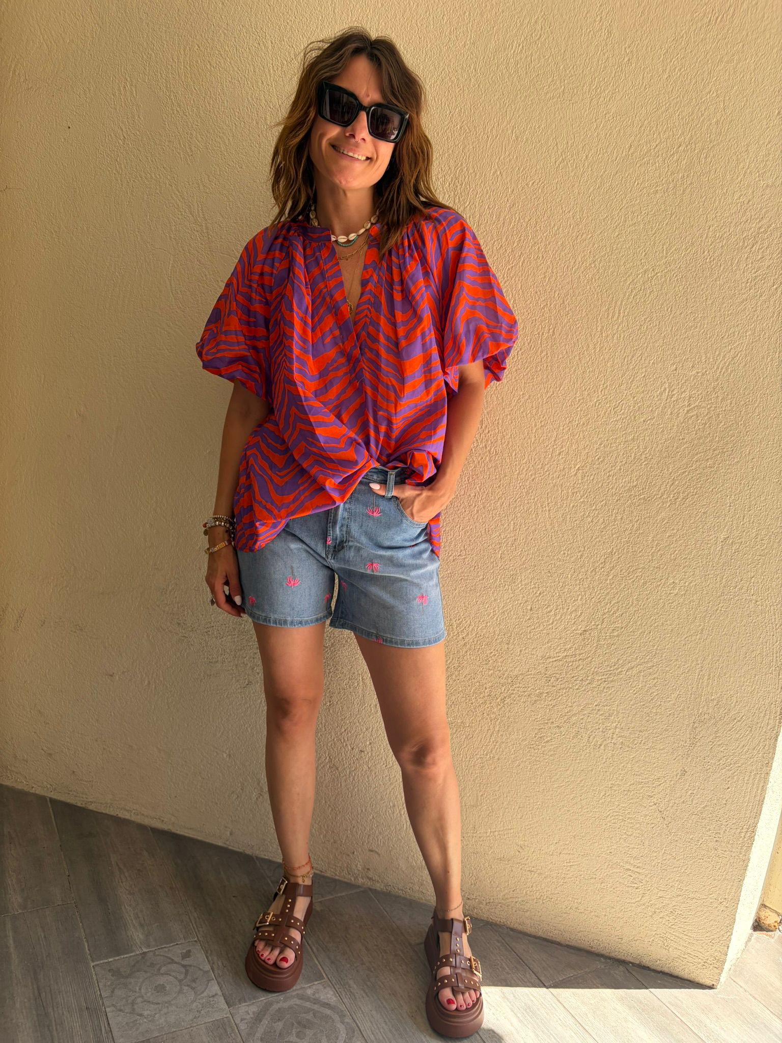 Blouse zébrée April violet et orange – Image 2