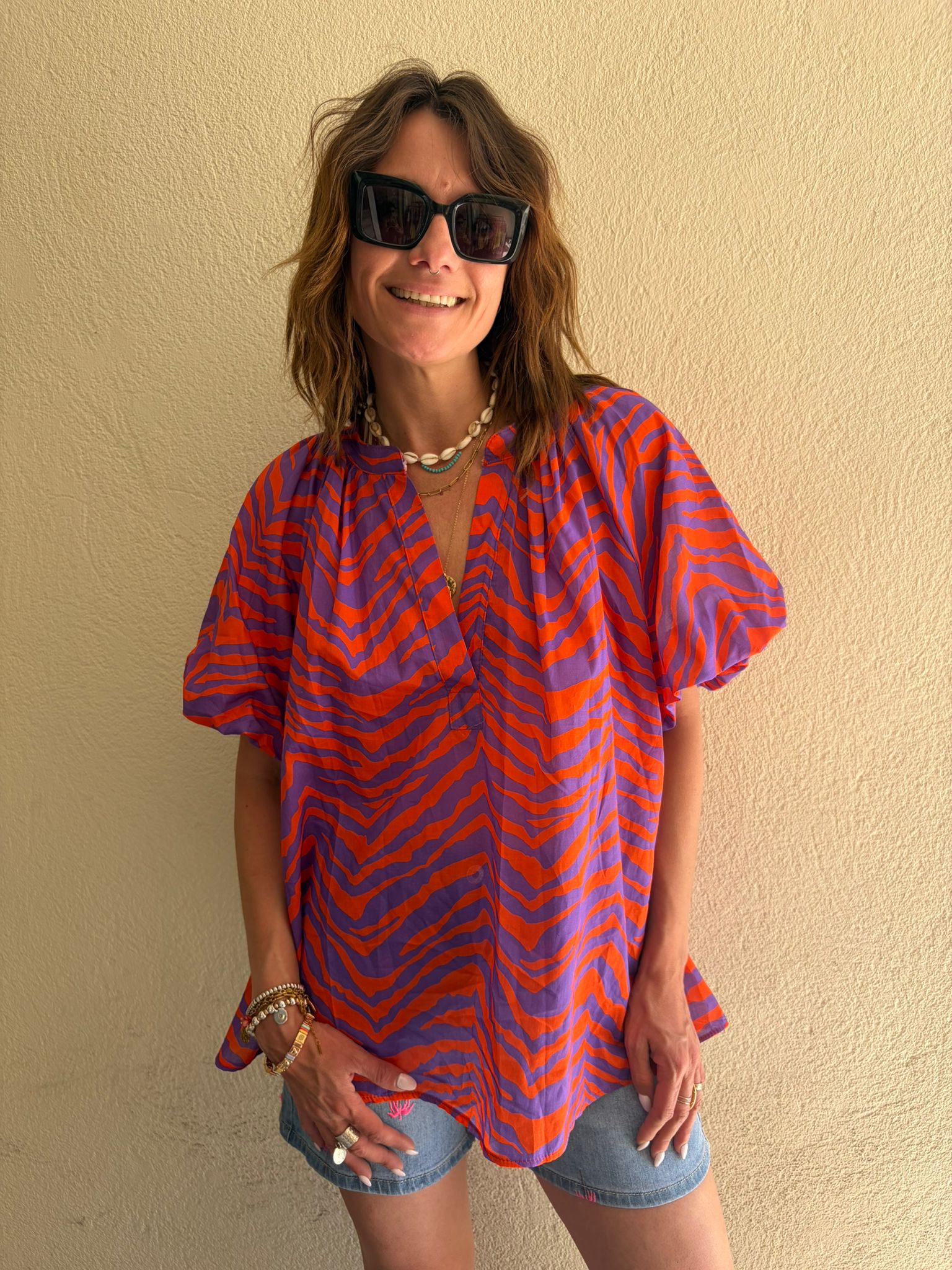 Blouse zébrée April violet et orange