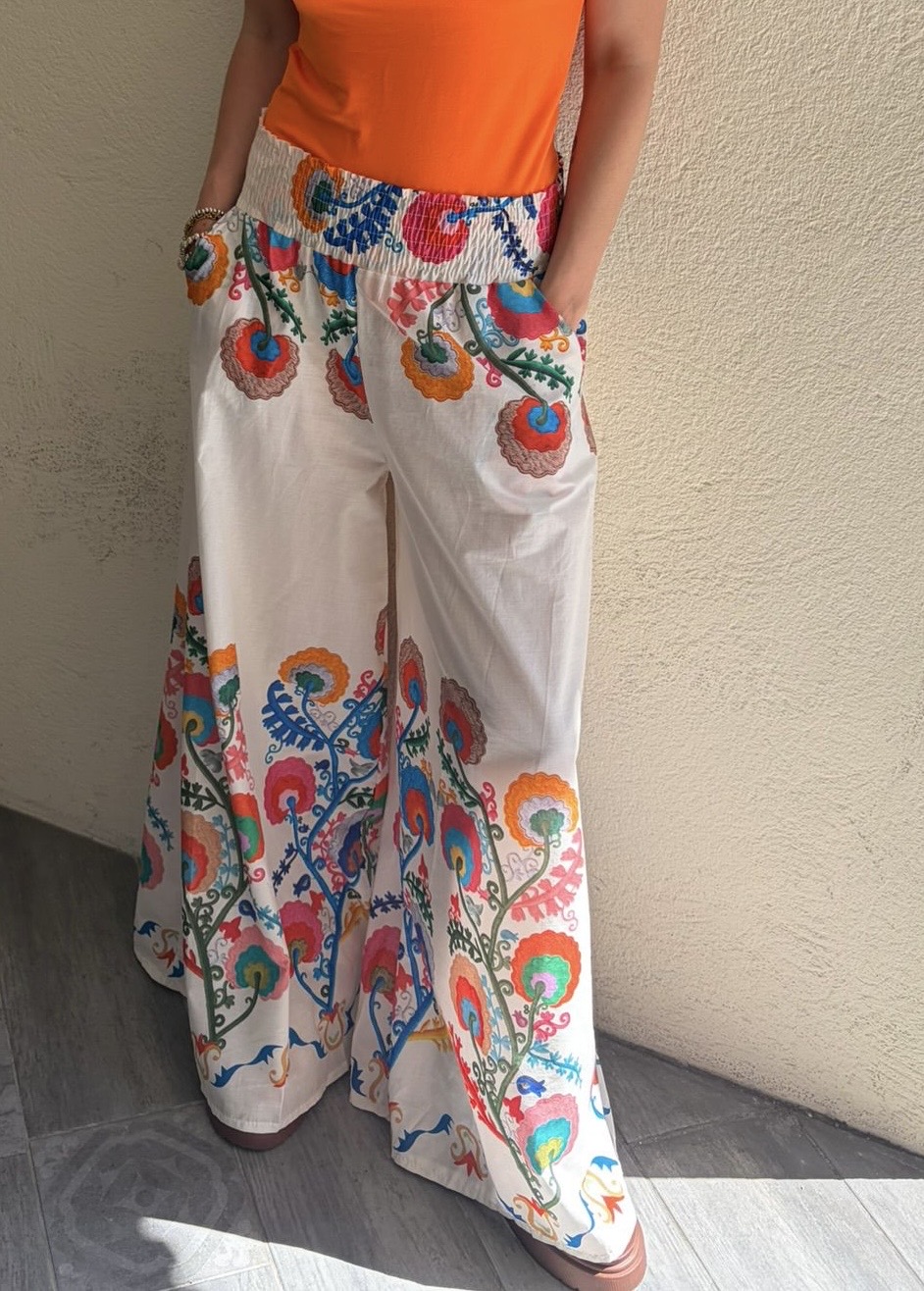 Pantalon floral multicolore