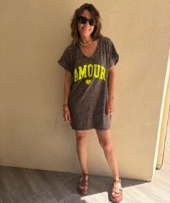 Robe t-shirt Amour chocolat délavé