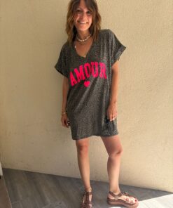 Robe t-shirt Amour kaki délavé