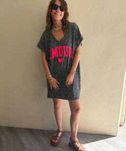 Robe t-shirt Amour noir délavé