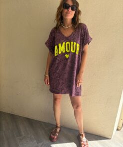 Alternative view of Robe t-shirt Amour prune délavé