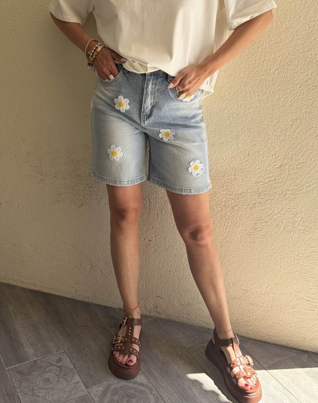 Short jean Esmée brodé