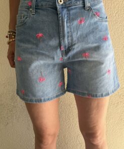 Short jean palmier brodé