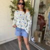 Top crochet Flora bleu