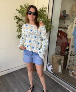 Top crochet Flora bleu