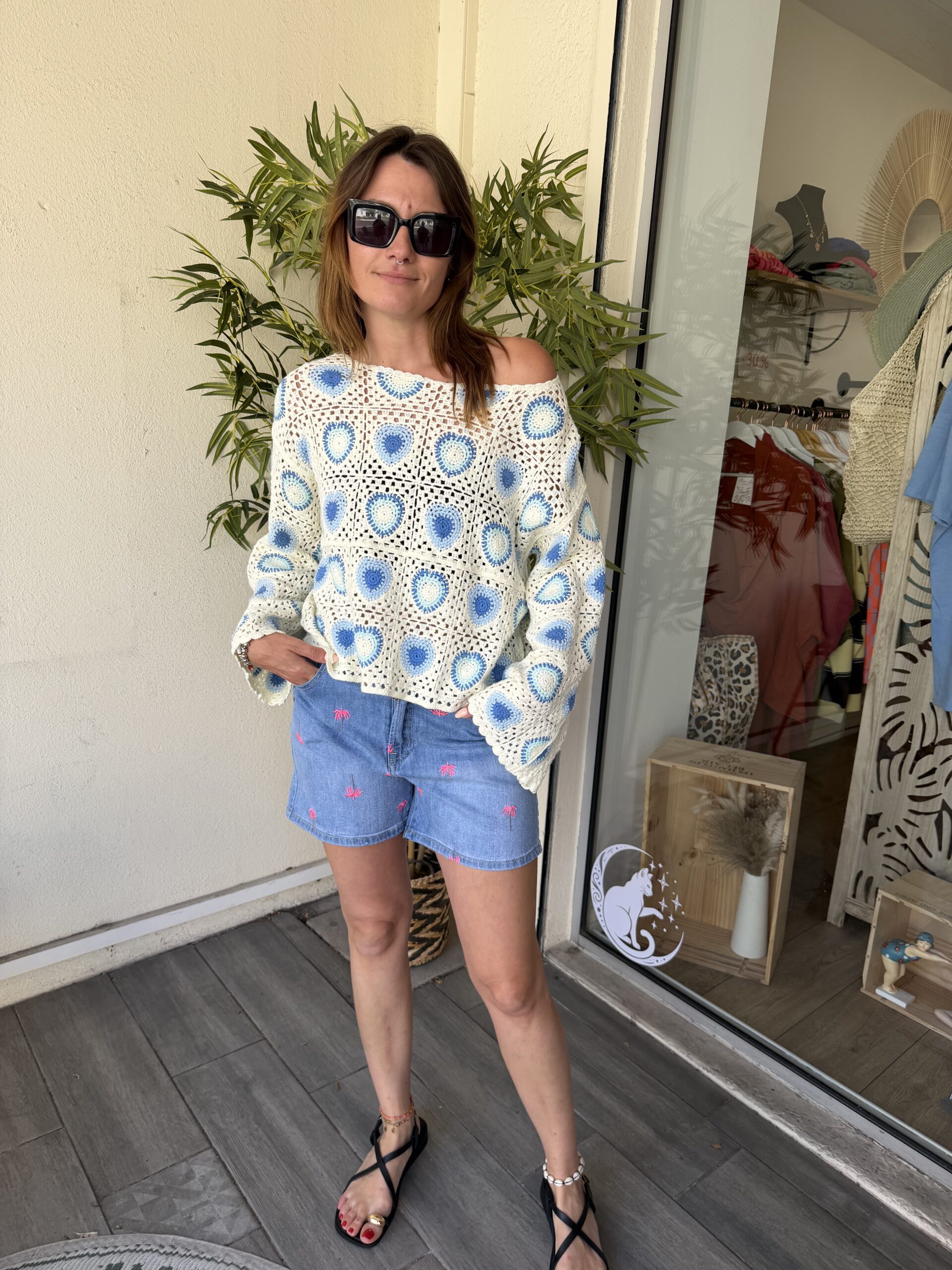 Top crochet Flora bleu