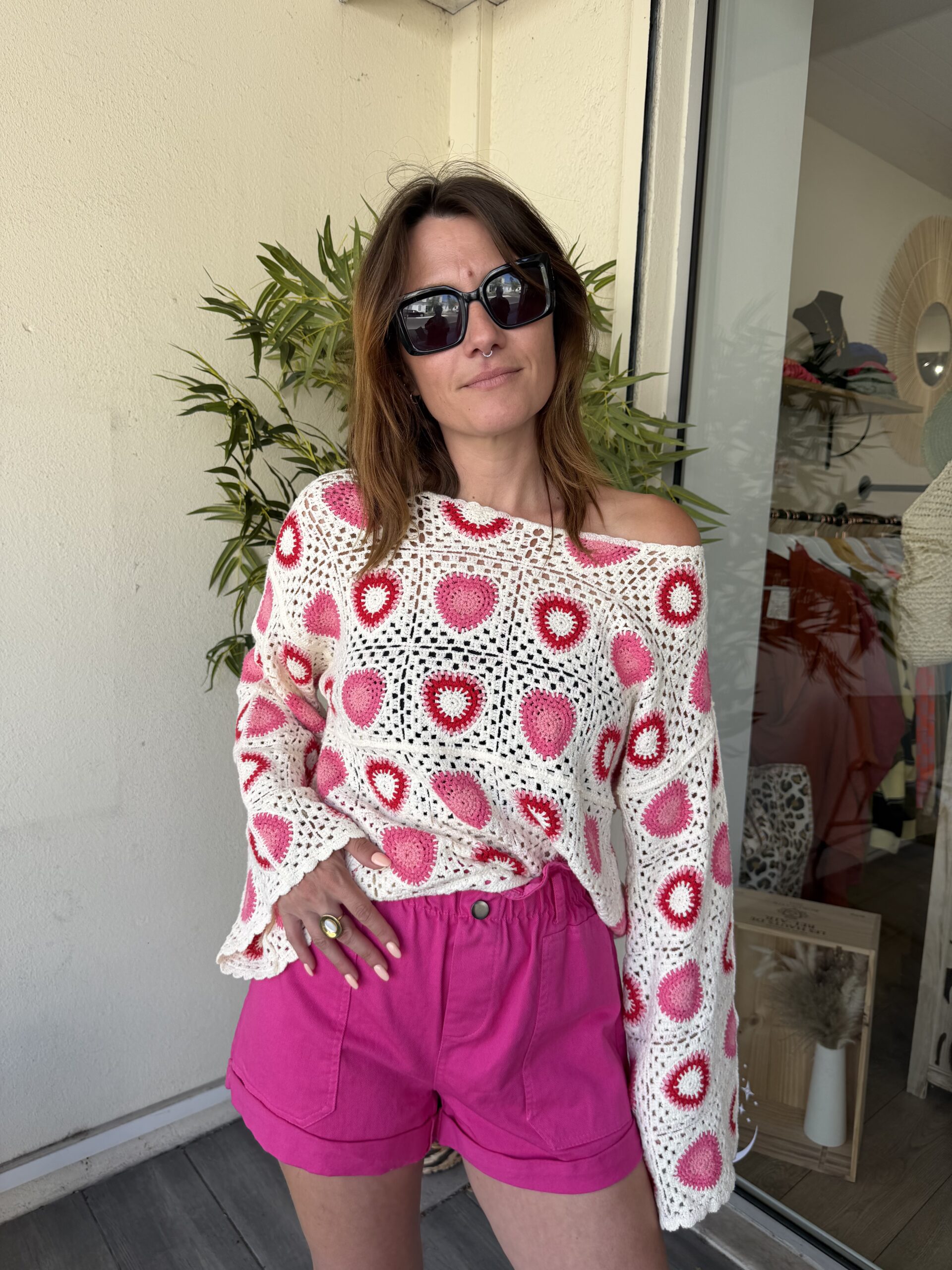 Top crochet Flora rose